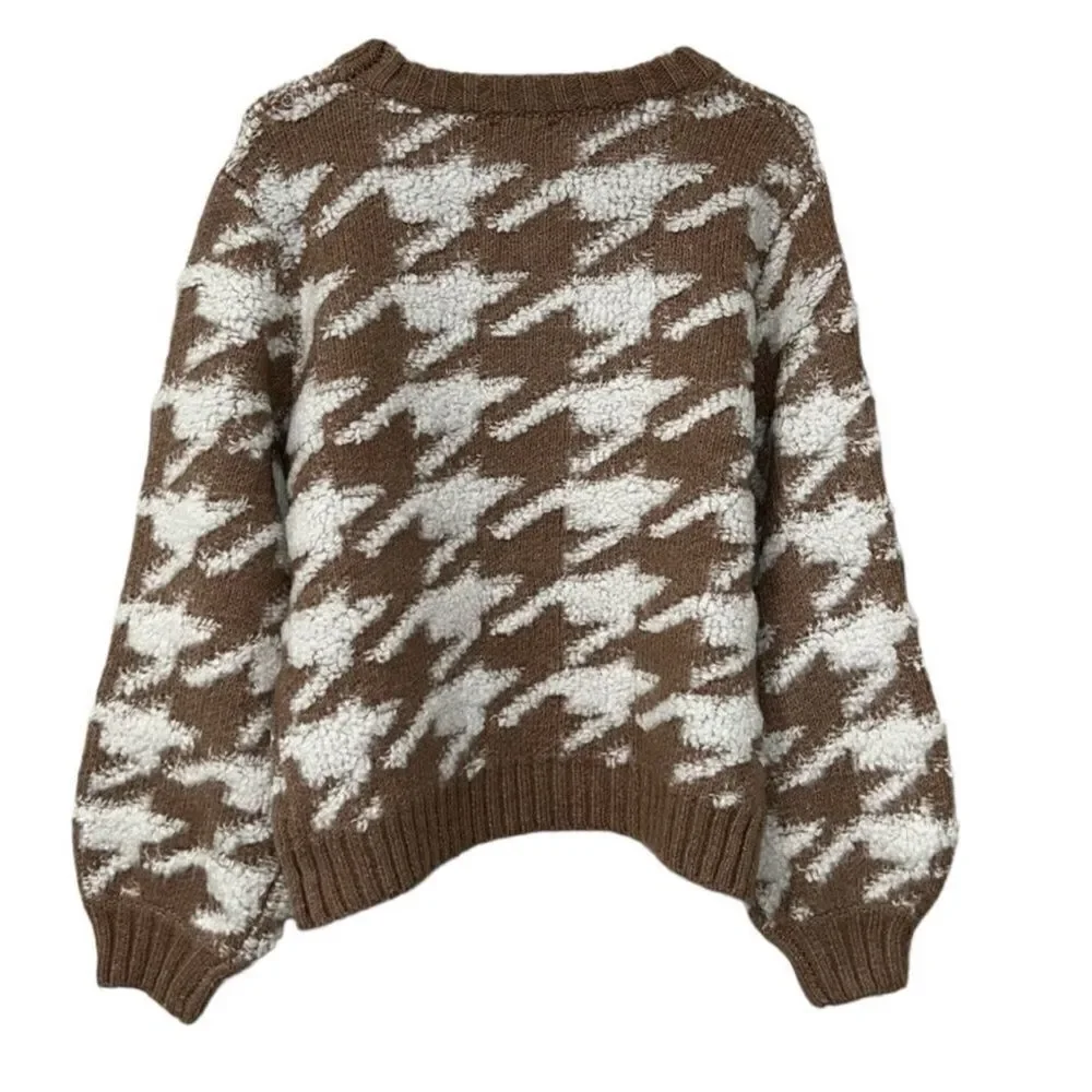 Line & Dot Houndstooth Pullover Sweater(Size Medium)